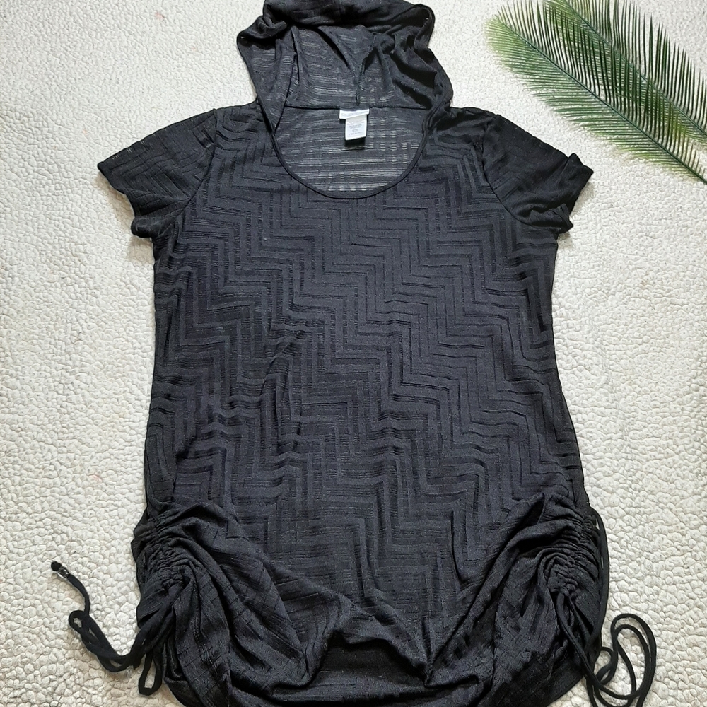 DOTTI Black Short Sleeve Hoodie Swim Cover Up Sz S